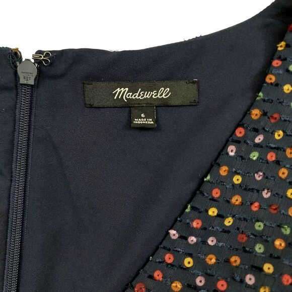 Madewell Dress Womens 6 Blue Flutter-Sleeve Ruffle-Hem V-Neck Lined Dots Print - Picture 11 of 13